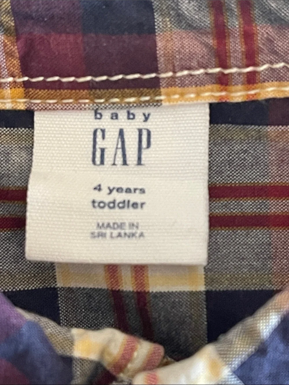 GAP Boys Plaid Shirt Gold Navy Burgundy SZ 4T